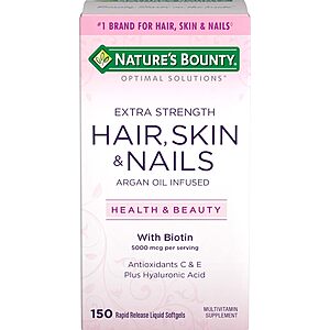 150-Count Nature's Bounty Extra Strength Hair, Skin & Nails 5000mcg Biotin Rapid Release Liquid Softgels $7 + Free Shipping w/ Amazon Prime