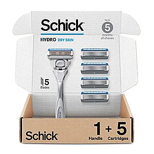 [S&S] $10.30: Schick Hydro Dry Skin Razor, 1 Razor Handle and 5 Cartridges