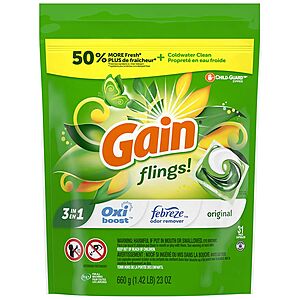 Gain Flings Laundry Detergent Pods Original, 31 Count $2.69 at Walgreens + Free Store Pickup on Orders $10+