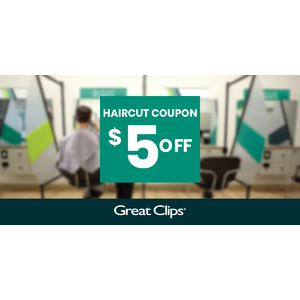 $5 off haircut at any great clips, Expires 3/16.