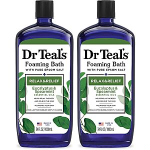 2-Pack 34-Oz Dr Teal's Foaming Bath w/ Pure Epsom Salt (Eucalyptus & Spearmint) $8.80 + Free Shipping w/ Prime or on $35+