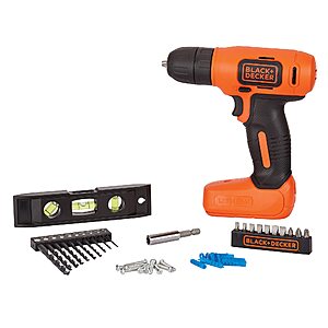 8V BLACK+DECKER MAX Cordless Drill + 43-Piece Home Decor Project Kit $28 + Free Shipping w/ Prime or on $35+