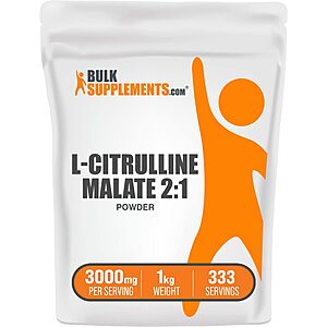 BULKSUPPLEMENTS.COM L-Citrulline Malate 2:1 Powder 1kg - 50% off coupon Amazon $17.48