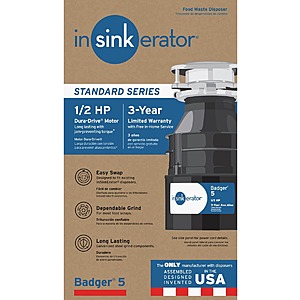 $99 - InSinkErator Badger 5 Continuous Feed Garbage Disposal  1/2 HP at Walmart