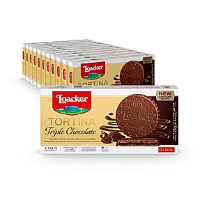 YMMV Loacker Tortina Triple Chocolate - Individually Wrapped Premium Dark Chocolate Enrobed Crispy Cocoa Wafer Tartlets with Cocoa Cream Filling - Pack of 12 - $20