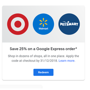 Google One members - 25% discount on google express for walmart/target/petsmart