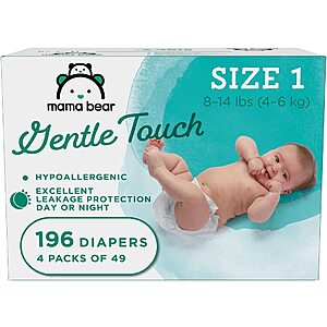 Prime Members: Mama Bear Gentle Touch Diapers: 196-Ct (Size 1) 2 for $40.50, 184-Ct (Size 2) 2 for $41.62 & More w/ S&S + Free Shipping