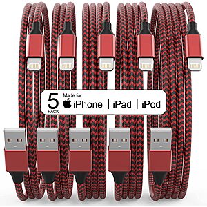 5-Pack Plnhixt Nylon Braided USB-A to Lightning Charging Cables (2x 3', 2x 6' & 1x 10') $6 + Free Shipping w/ Prime or on $25+