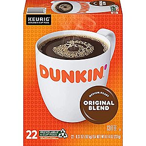 88-Count Dunkin' Medium Roast Coffee K-Cup Pods (Original Blend) $28.65 w/ Subscribe & Save + Free S/H