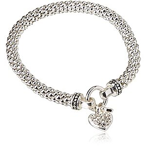 NINE WEST Women's Silvertone Crystal Pave Heart Stretch Bracelet $10