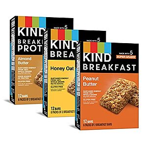 KIND Breakfast Bars, Variety Pack, 18 Count - $11.89 /w S&S - Amazon