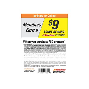 Autozone Members Earn a $9 Bonus Reward with $50+ Purchase*