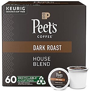 60-Count Peet's Coffee Dark Roast House Blend K-Cup Coffee Pods - $20.99  w/ S&S and coupons, (As Low As - $16.99)