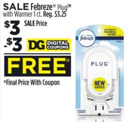 Dollar General, Febreze plug with warmer, FREE with digital coupon