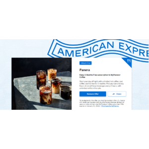 AMEX offers: Audible plus 6 months & MyPanera + coffee for 6 months FREE TRIAL (YMMV) $0.01