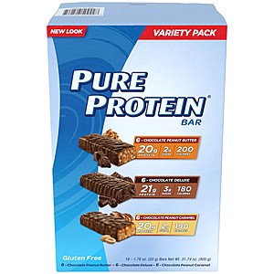 Pure Protein Bars, High Protein, Nutritious Snacks to Support Energy, Low Sugar, Gluten Free, Variety Pack, 1.76oz, 18 Pack as low as $9.44 w/ S&S (lowest)