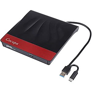 Cocopa External CD/DVD Player/Burner USB3.0/USB-C/USB-Micro to USB-A $8 at Amazon