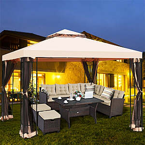 10' x 10' 2 Tier Vented Steel Hardtop Patio Gazebo Canopy with Netting Curtain $234.99 + Free Shipping
