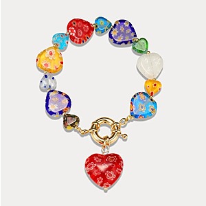 Glass beads 7.7" Heart Bracelet $4.32, 18K Gold plated on brass Cranberry Fruit Necklace $6.60 & More + Free Shipping w/ $49+