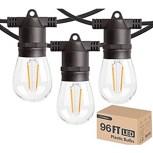 96FT Outdoor String Lights, Weatherproof&Shatterproof Patio Lights w/ 2700K LED Bulbs $47.99 + Free Shipping with PRIME