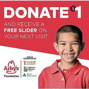 Arby's: Donate $1 to Youth-Serving Organizations, Get Free Slider Coupon for Next Visit