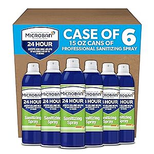 Microban 24 Professional Aerosol Disinfectant Spray, 24 Hour Sanitizing and Antibacterial Spray, Citrus Scent, Pack of 6, 15 fl oz. Each $17.97 Amazon