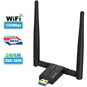 Wireless AC1200 USB 3.0 WiFi Adapter for PC 802.11AC 1200Mbps Dual 5Dbi Antennas 5G/2.4G $15.07 + Free Shipping