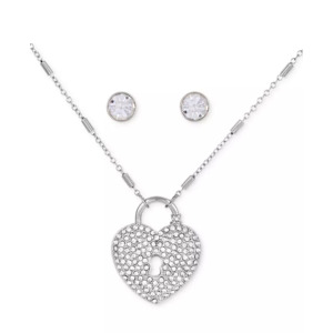 2-Piece Heart Lock Pendant Necklace & Stone Stud Earrings Set $10 & More + 15% SD Cashback + Free Store Pickup at Macy's or FS on $25+