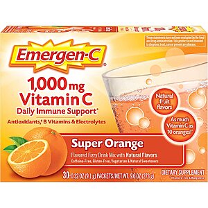 30-Count Emergen-C 1000mg Vitamin C Powder Packets (Orange) $4.45 w/ S&S + Free Shipping w/ Prime or on $25+