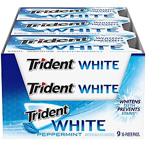 9-Pack 16-Count Trident White Sugar Free Gum (Peppermint) $5.90 w/ S&S + Free Shipping w/ Prime or on $25+