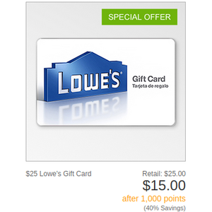 40% off $25 Gift cards From Lowes, CVS, Petco, and Grubhub, with 1000 points from Allstate rewards $25 card for $15