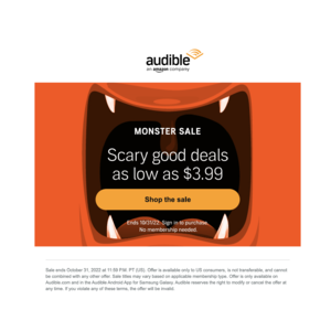 Audible "Monster Sale" - "Scary good deals as low as $3.99"