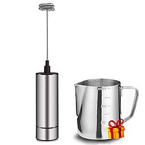 Basecent Handheld Battery Operated Milk Frother w/ Stainless Steel 12-Oz Pitcher $8 + Free Shipping