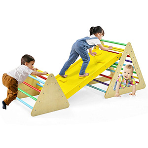 3 in 1 Kids Climbing Pikler Triangle Ladder Wooden Triangle Climber with Sliding Ramp - $189.99 + FS