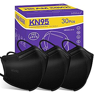 30-Pack MISSAA Kids KN95 5-PlyFace Mask (Black) $4.99 + Free Shipping with Prime or $25+ orders