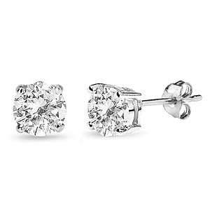 6mm Sterling Silver White Topaz Round-Cut Solitaire Stud Earrings $12 + Free S&H