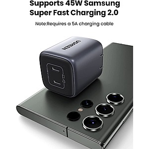 UGREEN Nexode 45W 2 Ports USB C Foldable Wall Charger $26, 60W USB C to USB C Cable 3.3FT (2 Pack) $8.39, Phone Stand Holder $6, & More + Free Shipping w/ Prime or Orders $25+