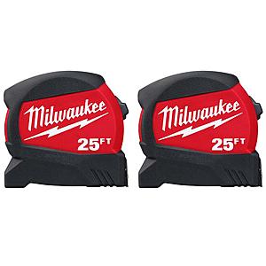 2-Pack Milwaukee 25 ft. x 1.2 in. Compact Wide Blade Tape Measures $10 & More + Free S&H on $45+