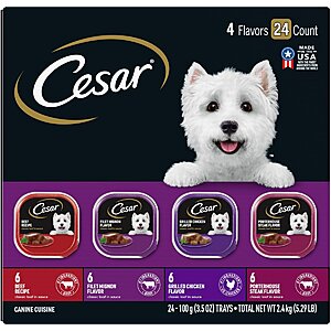 24-Pack 3.5-Oz Cesar Classic Loaf in Sauce Beef Recipe (Filet Mignon, Grilled Chicken, & Porterhouse Steak) Dog Food $14 w/ First Autoship (New Customers Only) + Free Shipping