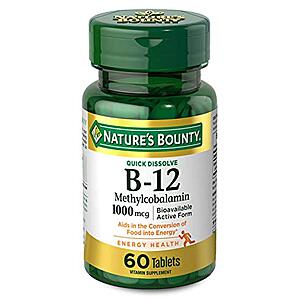 60-Ct 1000-mg Nature’s Bounty Vitamin B12 Quick Dissolve Vitamin Supplement Tablets $1.80 w/ S&S + Free Shipping w/ Prime or on $25+