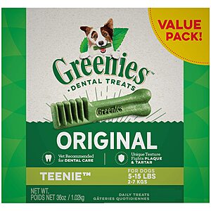 130-Count Greenies Original Teenie Natural Dental Dog Treats (5-15 Lb. Dogs) $17.45 & More w/ S&S + Free S/H