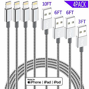 IDiSON 4Pack(10ft 6ft 6ft 3ft) iPhone Lightning Cable Apple MFi Certified $8.84 AC