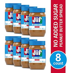 8-Ct 33.5-Oz Jif No Added Sugar Creamy Peanut Butter Spread $31.04 ($3.88 Each) w/ S&S + Free Shipping w/ Prime or $25+