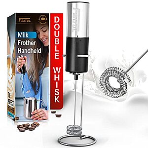 Featol Milk Frother for Coffee Frother Handheld with Stand - Double Whisk Coffee Frother Wand Battery Operated $4.97 After Coupon $4.97