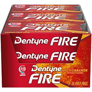 Dentyne Fire Spicy Cinnamon Sugar Free Gum, 9 Packs of 16 Pieces (144 Total Pieces) $4.21 with s/s