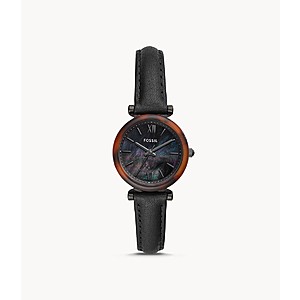 Fossil Extra 50% Off Sale: Women's Carlie Mini Three-Hand Black Leather Watch $26.70 & More + Free S/H
