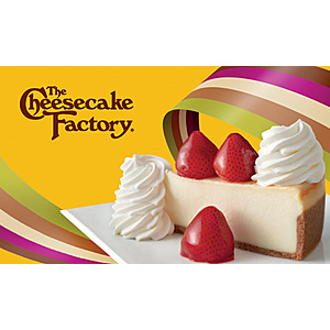 Buy a $50 The Cheesecake Factory gift card for $40. $10 off per $50 up to $500.