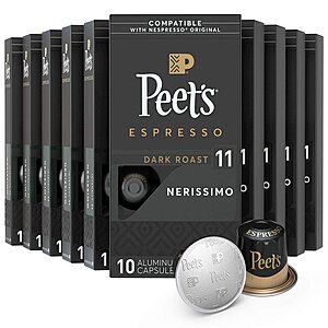 Peet's Coffee, Dark Roast Espresso Pods, Nerissimo Intensity 11, 100 Count - Reg. $58.14, Sw/coupon $29.07