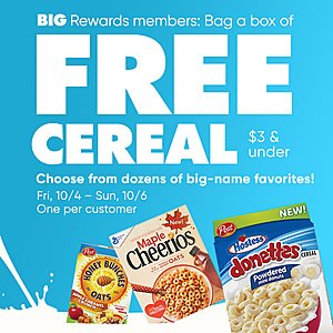 Big Lots Rewards Members: Free Box of Cereal up to $3 w/ Printable Coupon & Rewards Card (In-Store Only)