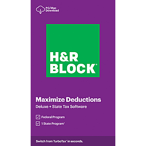 H&R Block Tax Software (Digital Download or Key Card): Deluxe + State 2020 $15 & More
